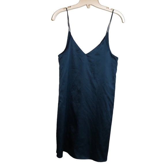 Lulus Teal Mini Slip Dress Satin Side Slits Spaghetti Straps Lined Size XS - Picture 1 of 11
